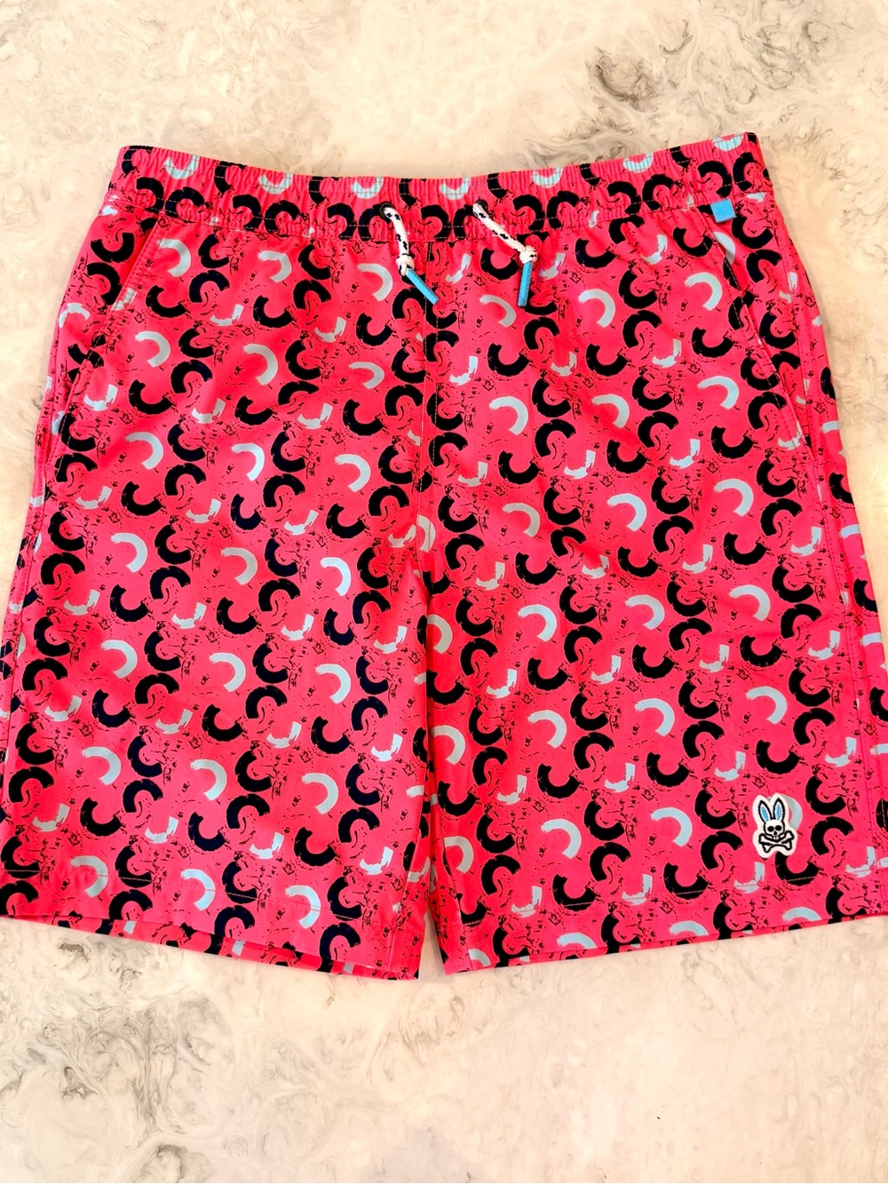 Psycho Bunny Mesh Lined Diva Pink Print Swim Trunks Shorts (14-16)